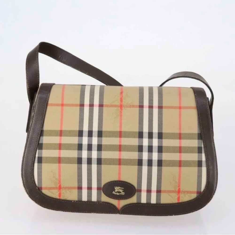 Burberry Beige Nova Check Shoulder Bag with Brown Trim